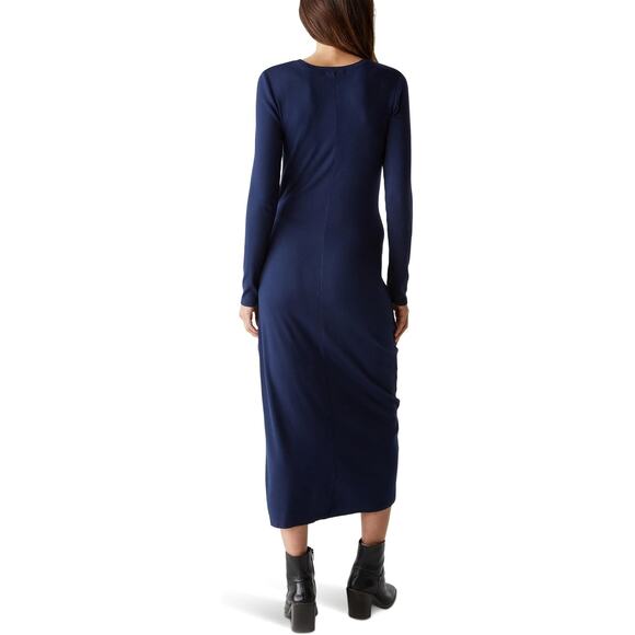 Michael Stars Women's Small Nocturnal Yessenia Faux Wrap Midi Dress Ribbed J2-26 - Picture 2 of 8